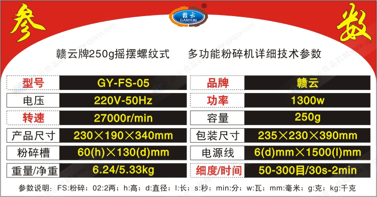 粉碎機技術參數