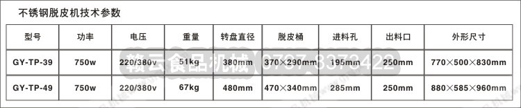 不銹鋼脫皮機技術參數